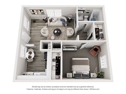Floor plan for 1 bed, 1 bath, 700 sqft